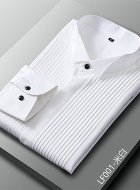 男士礼服法式衬衫领结衬衫燕子领宴会新郎伴郎结婚衬衣亚马逊