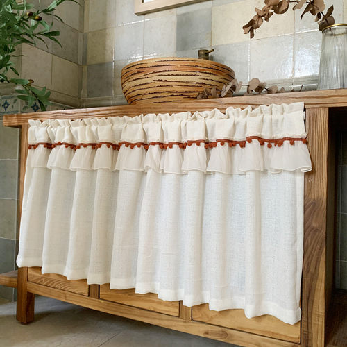 原木中古风亚麻短帘免打孔安装