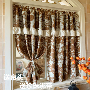 美式 复古双面雪尼尔提花窗帘遮光定制窗幔帘头落地窗飘窗卧室客厅