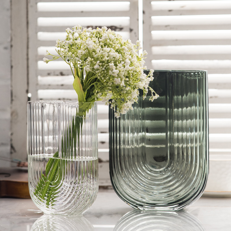 北欧创意u型玻璃花瓶 简约花瓶家居客厅餐桌摆件水养插花瓶装饰品