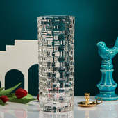 客厅餐桌面摆件装 富贵竹插花直筒大花瓶 饰 藤编透明玻璃花瓶 欧式