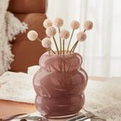 法式 中古奶油风简约毛毛虫花瓶玻璃摆件插花高级感桌面水培轻奢