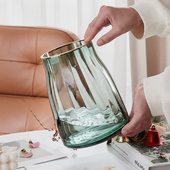 北欧轻奢条纹玻璃花瓶简约束口花器客厅餐桌鲜花插花瓶装 饰品摆件