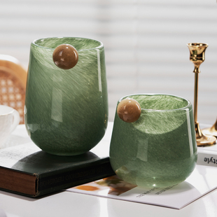 奶油风玉色粘球手工制品玻璃花瓶 网红轻奢个性家居插花摆件