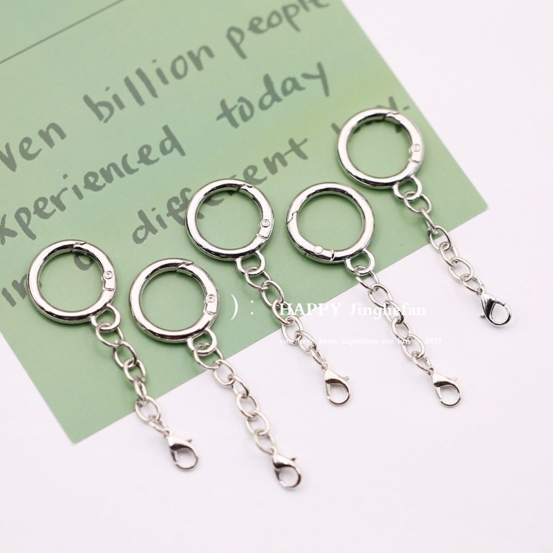 8cm长弹簧扣圈带链条银色挂链金属diy钥匙扣圈环链接扣链条材料