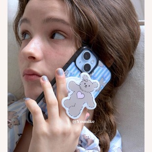 韩系ins风甜美少女复古浪漫条纹童话小熊磁吸支架适用iphone16pro/15promax保护壳苹果13/14手机壳17保护套
