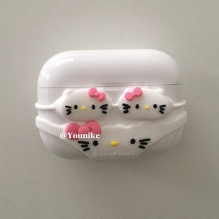 个性 适用airpods1 pro2 4代保护壳 2苹果无线蓝牙耳机保护套airpods 可爱比基尼KT猫咪博主style风时尚