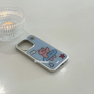欧尼同款夏日搞怪可爱冲浪小猪适用iphone17air/17promax保护壳苹果16手机壳16promax保护套15防摔13/14外壳