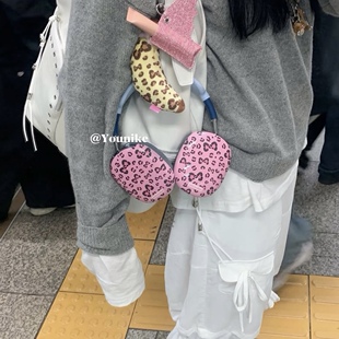 韩系ins轻亚猫系少女粉色豹纹古早可爱甜美适用于airpodsmax保护套苹果头戴蓝牙airpodsmax2代耳机保护壳防摔