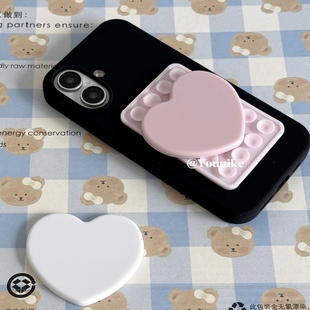 15promax保护壳苹果13 粉色吸盘镜子小众甜美气质适用iphone16pro 14手机壳17保护套 韩女时尚 韩系ins博主同款