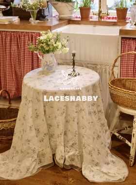 太浪漫了！LACESHABBY法式中古风浮雕碎花蕾丝荷叶边餐桌布盖巾