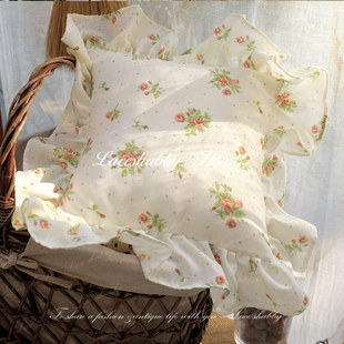 LACESHABBY治愈系家居法式 蕾丝棉麻碎花方形靠枕抱枕靠垫 复古风格