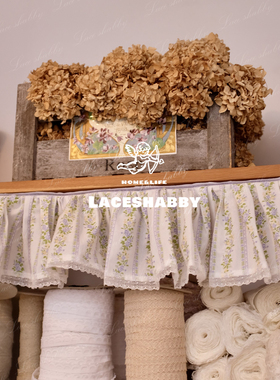 太可爱了！LACESHABBY新款复古碎花纯棉蕾丝荷叶边自粘帘头遮挡帘