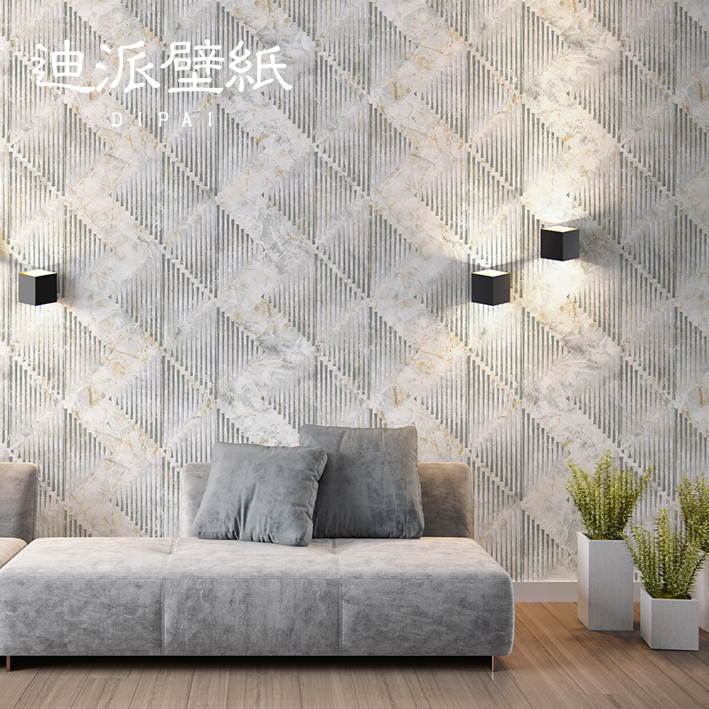 北欧3d立体方块格子电视墙壁纸