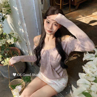 GS.GOOD START-穿法超赞～春季法式浪漫设计感一字肩针织小衫D101