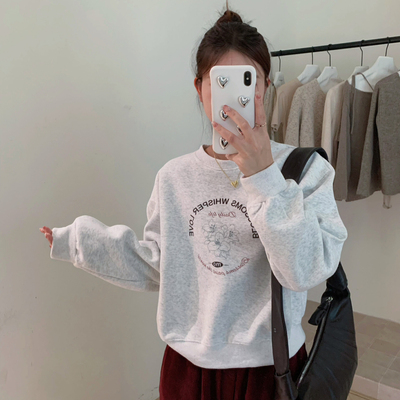 ING-母印花女秋季新款慵懒风宽松显瘦时尚百搭休闲上衣卫衣16312