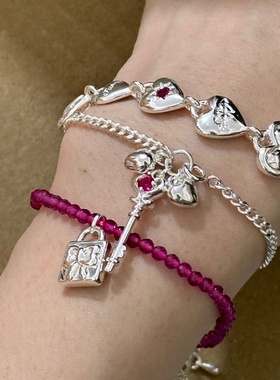 韩系ins风红宝石爱心手链