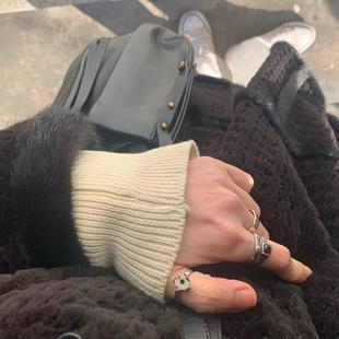 韩系小众设计mars25纯银自制款复古手工斑点按钮mini细钻戒指叠戴