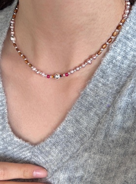 原创秋冬季琥珀流光锁骨链