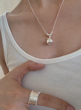韩系ins风银雾感肌理苹果吊坠