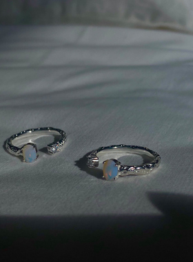 欧泊锆石韩版可调节纯银戒指