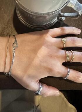 韩系ins博主同款mars25经典复古S925纯银红宝石透明钻象牙扭绳缠