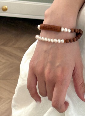 檀木淡水珍珠双层五条经文手