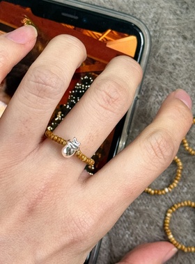 原创圣诞新中式迷你松果串珠戒指