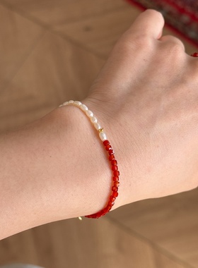 异彩纯银淡水珍珠红玛瑙手链