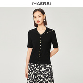 夏季 上衣 娜尔思简约百搭V领修身 针织衫 静奢优雅 NAERSI