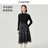 季 NAERSI娜尔思绵羊毛连衣裙优雅香颂2025年年冬季 新款 裙子