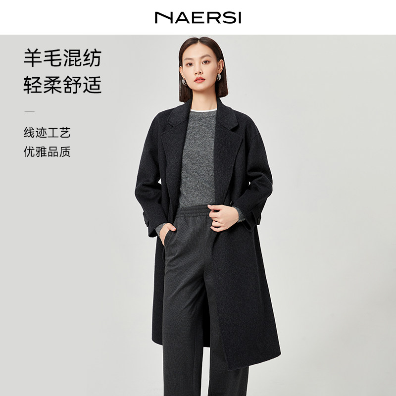NAERSI娜尔思绵羊毛骆驼绒毛呢外套25年年冬季新款季新款女