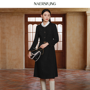 绵羊毛连衣裙25秋 NAERSI娜尔思商场同款 配腰带 秀场同款