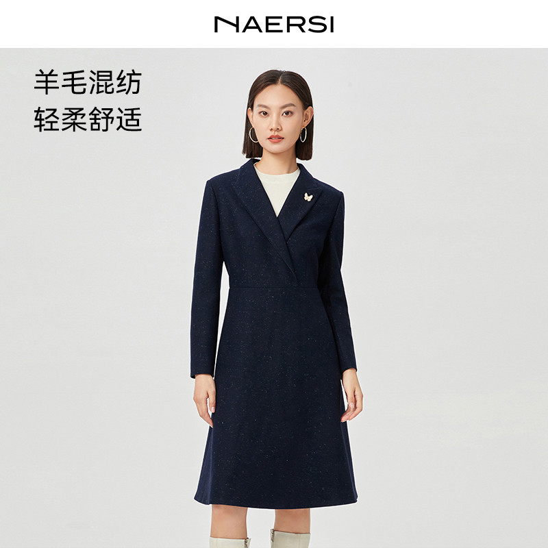 娜尔思V领西装连衣裙优雅商务2025年冬季新款裙子（配腰带/胸针）,女装/女士精品,连衣裙,淘宝优惠券,粉丝福利购,淘宝优惠卷