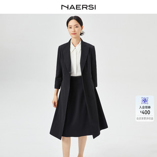 娜尔思气质简约直筒风衣开秋外套女2025新通勤长款 NAERSI 大衣
