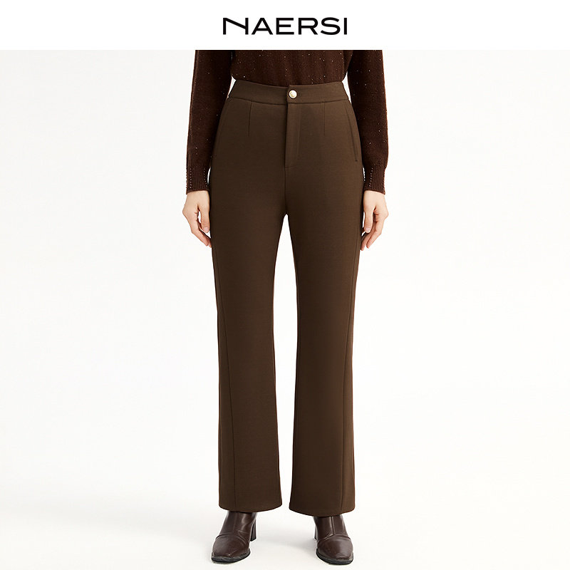 NAERSI娜尔思商场同款白鹅绒羽绒裤下脚拉链调节开叉设计25冬