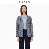 百搭舒适时尚 NAERSI娜尔思休闲长袖 印花连帽外套春秋季 上衣女