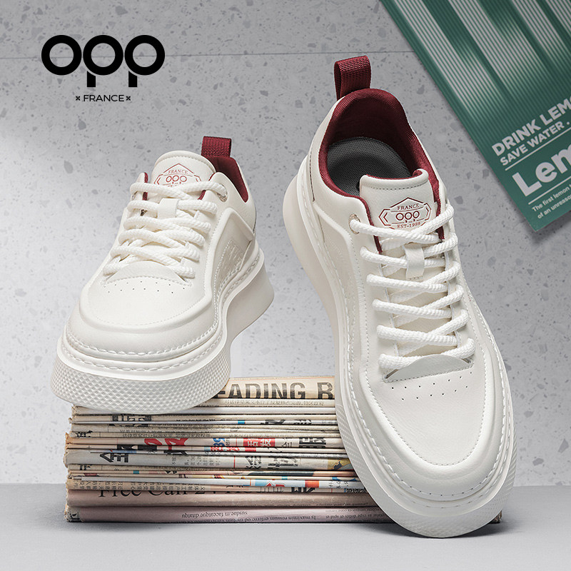 OPP男鞋春季男士真皮厚底轻奢高级感板鞋运动休闲百搭低帮小白鞋,流行男鞋,休闲板鞋,淘宝优惠券,粉丝福利购,淘宝优惠卷