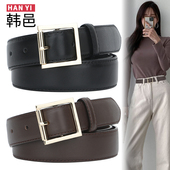 女士皮带百搭牛仔裤 休闲裤 真皮腰带黑色装 简约头层牛皮时尚 饰裤 带