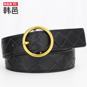 裤 真皮女士头层纯牛皮腰带编织圆扣配牛仔裤 外套大衣皮带时尚 带潮