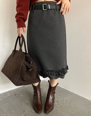 欧洲站高货羊毛尼腰带半身裙2025秋冬新款时尚百搭显瘦中长款裙子