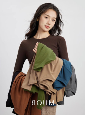 米家好品质 7%桑蚕丝发热针织打底衫女圆领内搭t恤堆堆领长袖上衣