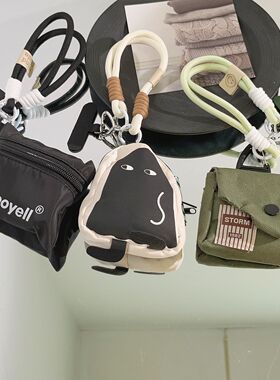 潮流军绿色零钱包手机短款挂绳饰品防丢挂件户外便捷钥匙耳机收纳