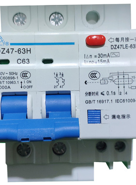 2P漏电保护器DZ47LE-63H 63A 40A 20A  32A两相电220V开关