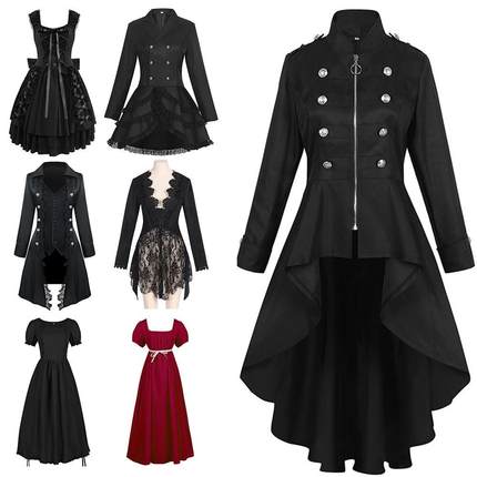 wish亚马逊万圣节哥特式女仆外套大码蕾丝花边大衣服装表演舞台服