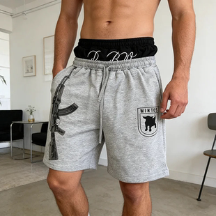 Fake two-piece double waistband loose shorts