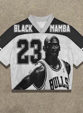 Oversized T-shirt baseball jersey V-neck short sleeved shirt