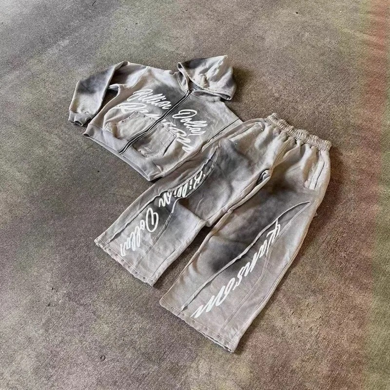 Letter-print oversized hooded sweatshirt, loose sports pants