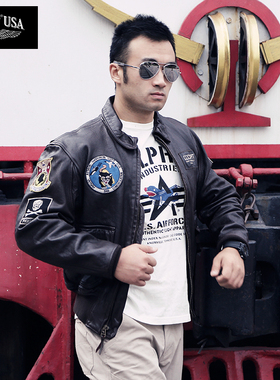 美国原产Cockpit飞行夹克V-59皮衣男机车老式优质山羊皮外套正品