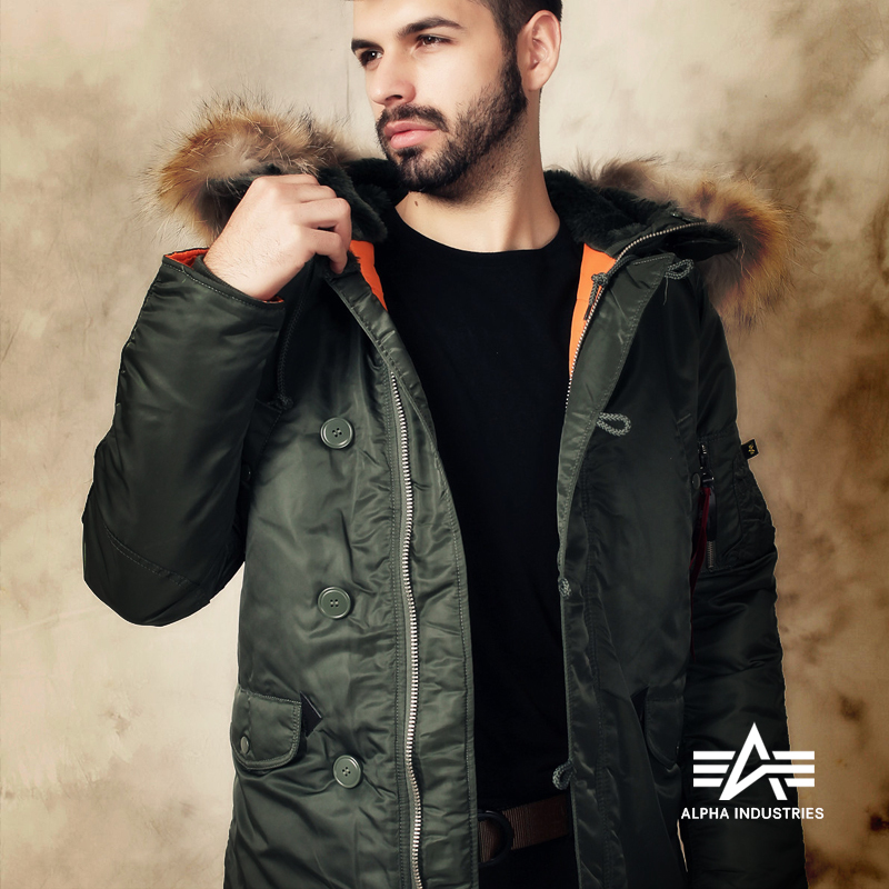 美国alphan3b真毛领修身版大衣